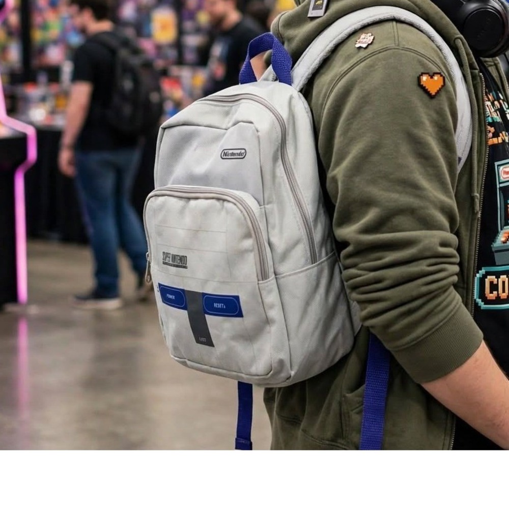 Super Nintendo SNES Console Backpack ‎ CultureFly Gray Retro Gamer Bag